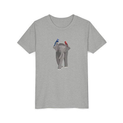 Elephant with Blue Jay and Cardinal Bird Youth T-Shirt