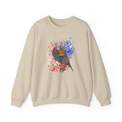 Robin 4th of July Independence Day Statue of Liberty Bird Watcher Biologist Crewneck Sweatshirt