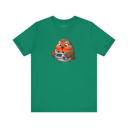 Robin Playing Video Games Funny Gamer and Bird Lover T-Shirt