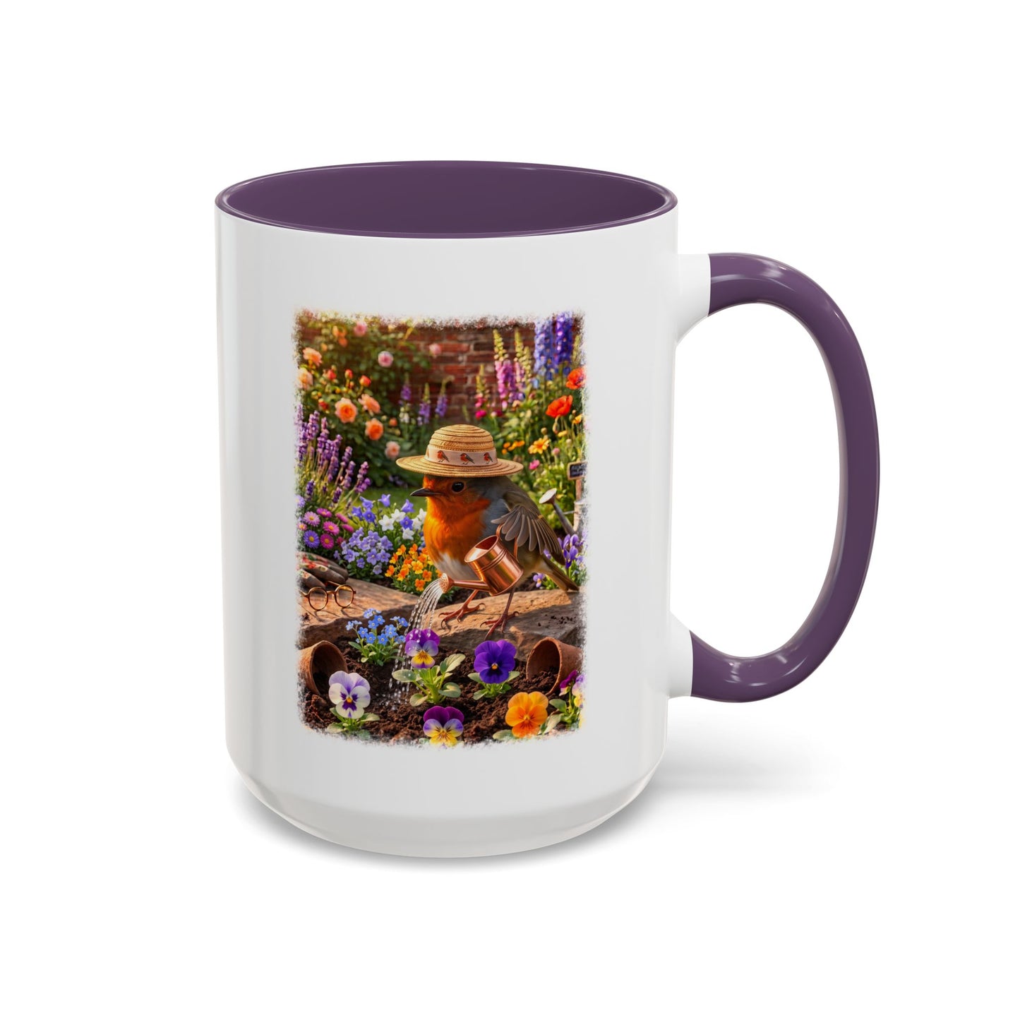Robin Rosi Watering Flowers Mug for Bird Lovers