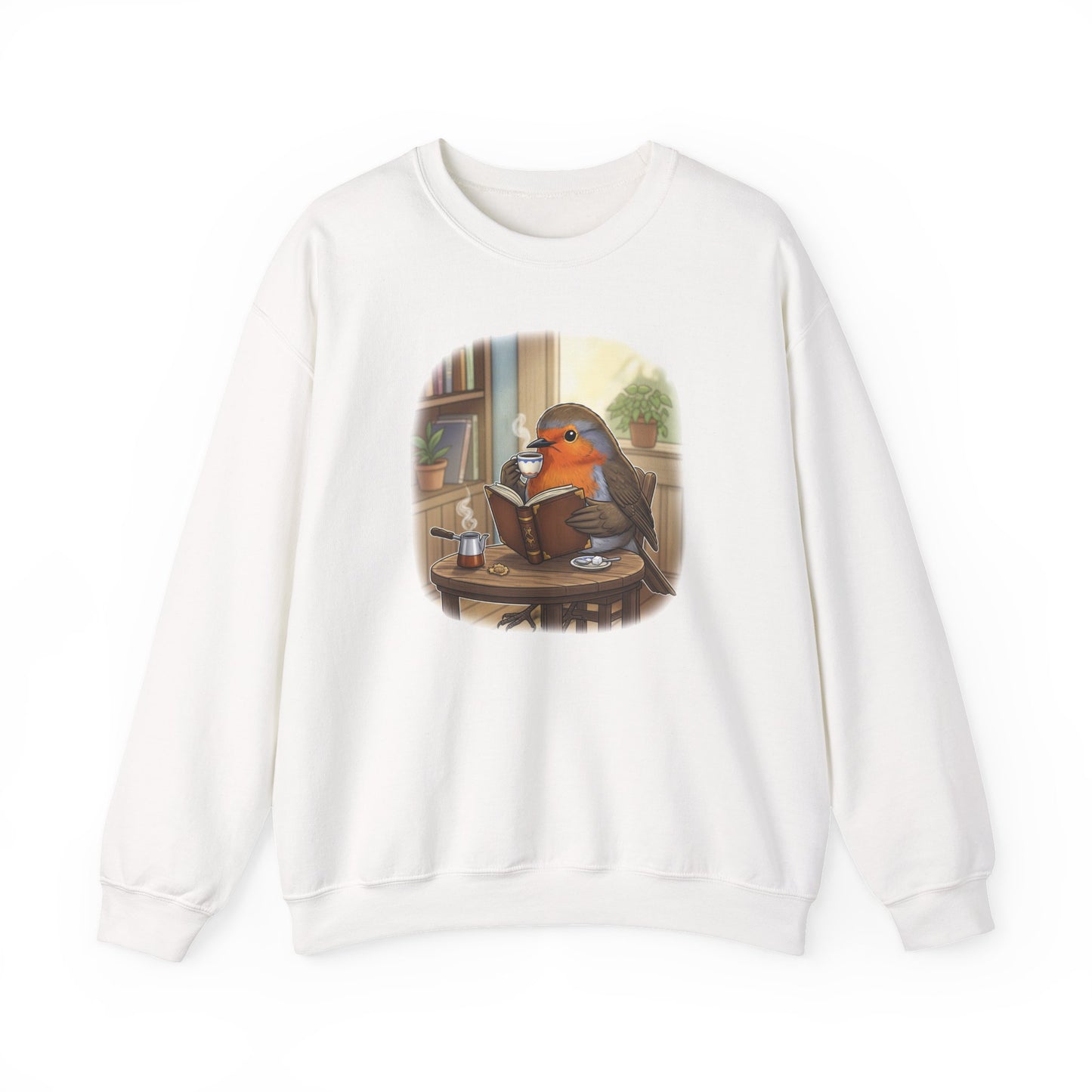 Robin Reads Books and Drinks Coffee Bird Sweatshirt Funny Book & Bird Lovers