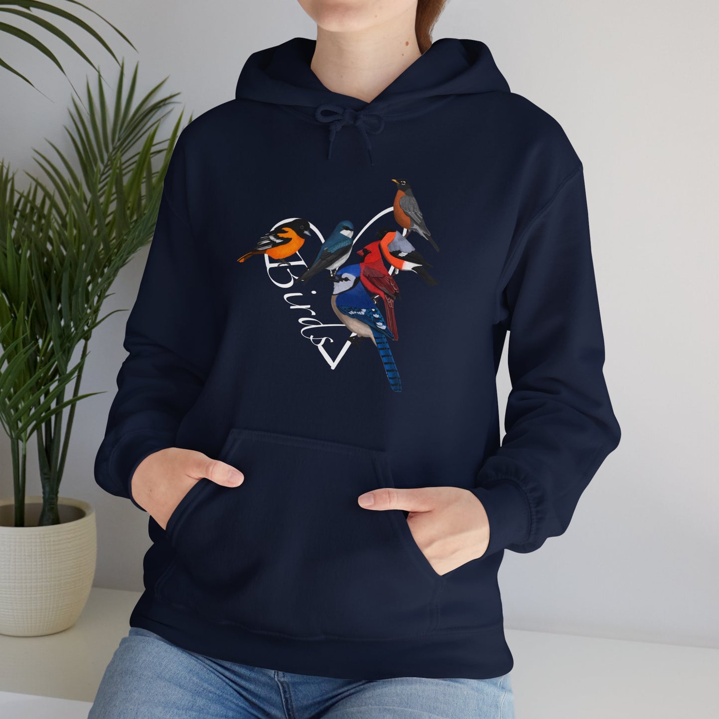 Backyard Birds Cardinal Robin Blue Jay Oriole Heart Bird Birdwatching Birdlover Hoodie