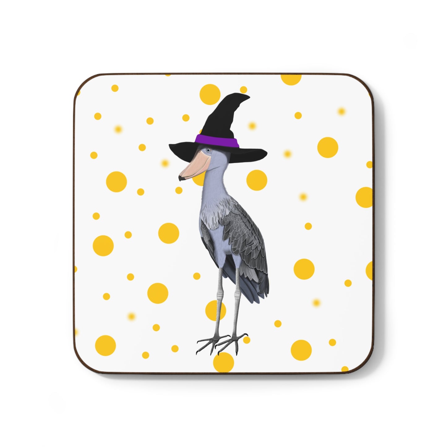 Shoebill Orange Dots Halloween Hardboard Coaster