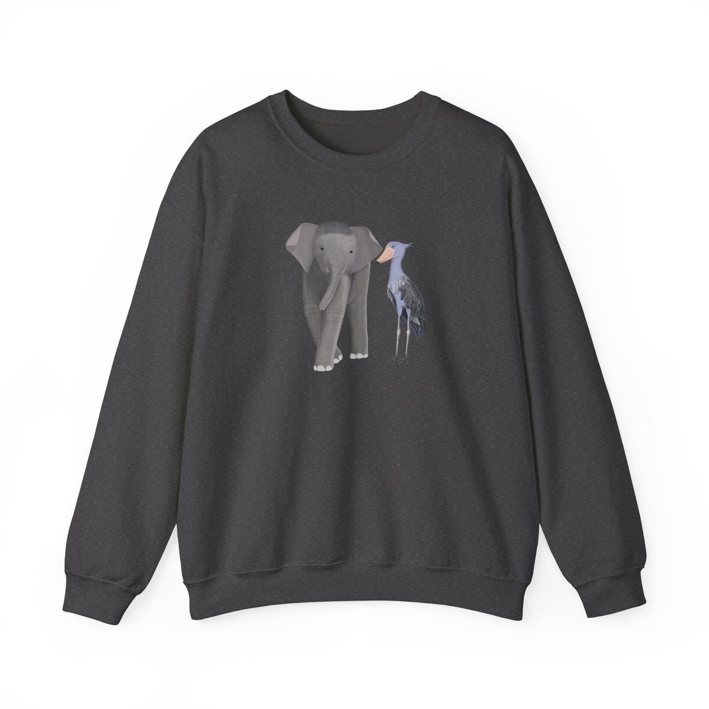 Elephant with Shoebill Bird Birding & Birdwatching Sweatshirt