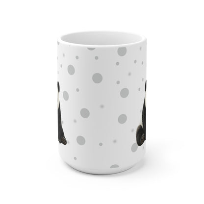 Rotkehlchen mit einem Panda Vogel Tiermotiv Tasse Punkte Grau