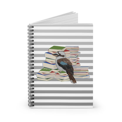 Kookaburra Bird with Books Birdlover Bookworm Spiral Notebook Ruled Line 6" x 8"