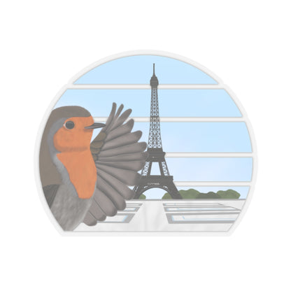 Robin Bird in Paris Eiffel Tower Kiss-Cut Sticker