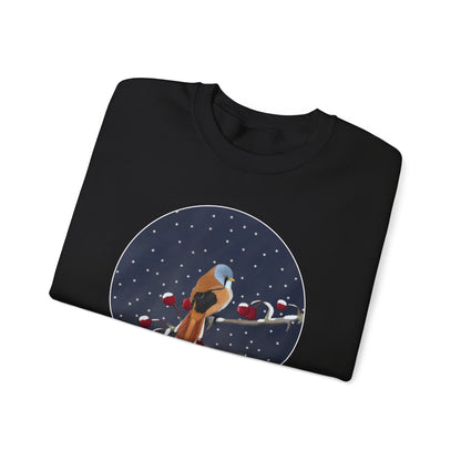 Bearded Reedling on a Winter Branch Birdwatcher Christmas Bird Sweatshirt