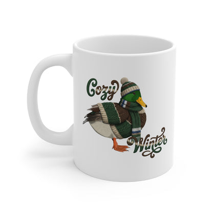 Ente mit Strickpullover Weihnachtliche Tasse mit Vogelmotiv Cozy Winter – Ideal für Kakao & Kaffee