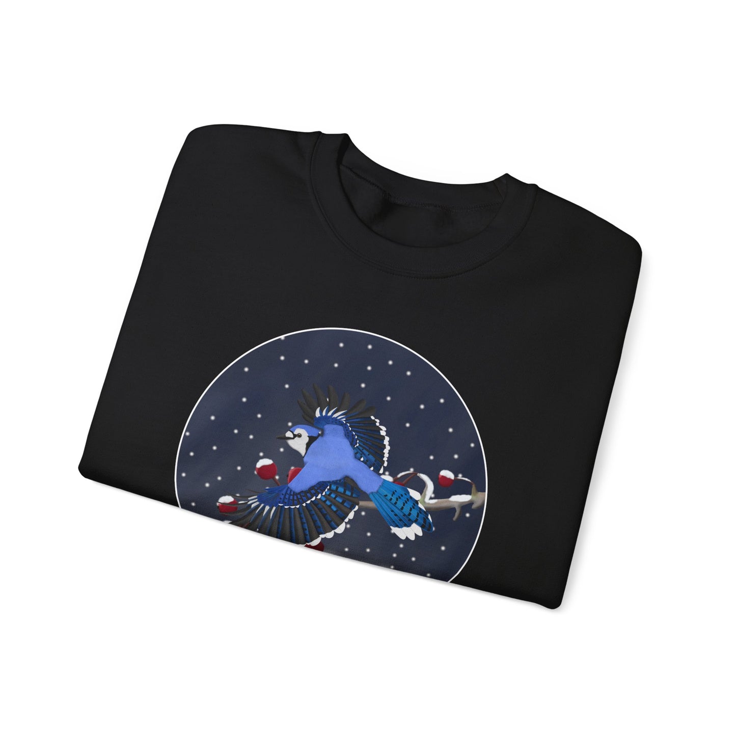 Blue Jay on a Winter Branch Birdwatcher Christmas Bird Sweatshirt