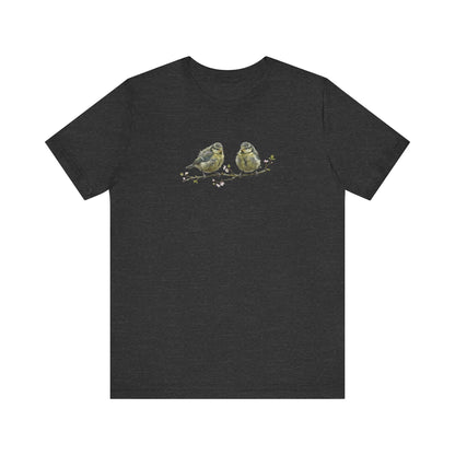 Blue Titmouse Fledgling T-Shirt | Spring Blossoms Unisex Graphic Tee for Bird Watchers