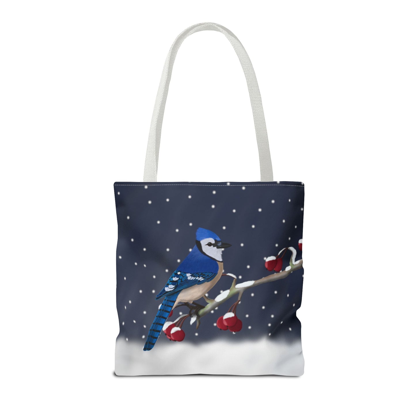 Blue Jay on a Winter Branch Christmas Bird Tote Bag 16"x16"