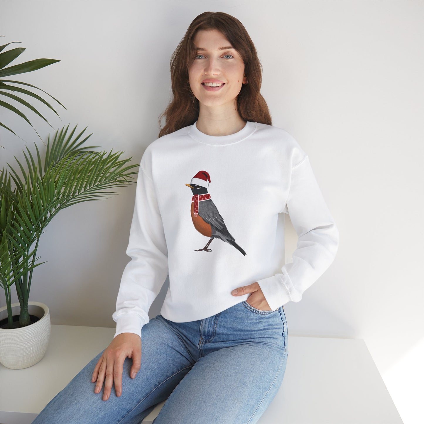 Robin with Christmas Hat Bird Birdwatcher Sweatshirt