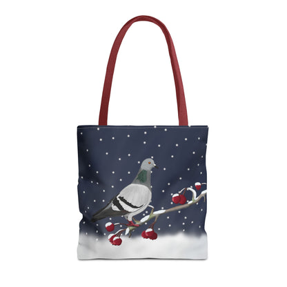 Pigeon on a Winter Branch Christmas Bird Tote Bag 16"x16"