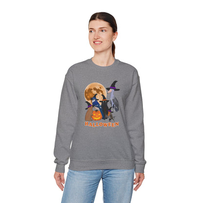 Blue Jay Robin Shoebill Rabbit with Cat and Bunny Halloween Bird Sweatshirt