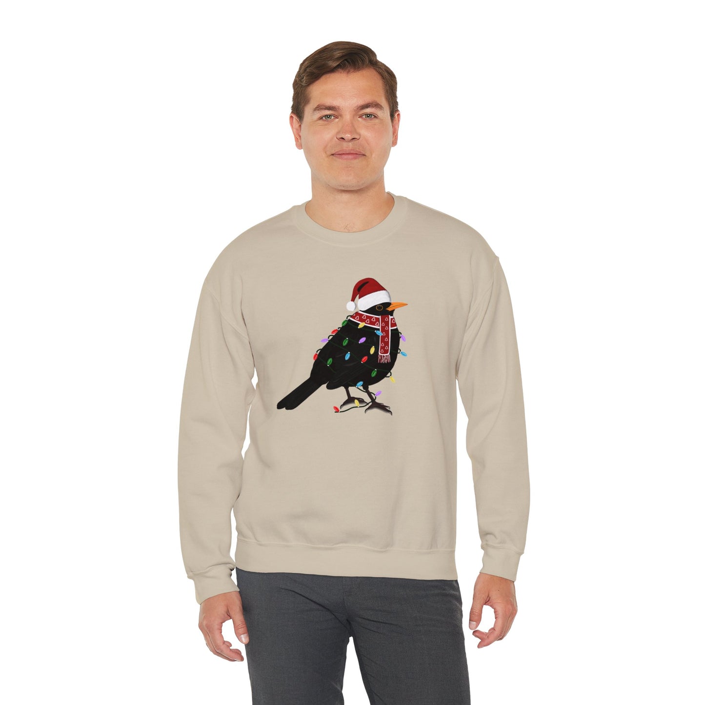 Blackbird with Fairy Lights Santa Claus Christmas Bird Sweatshirt