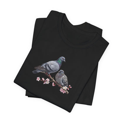 Taube & Jungvogel T-Shirt | Frühlingsblüten Vogelmotiv für Vogelbeobachter