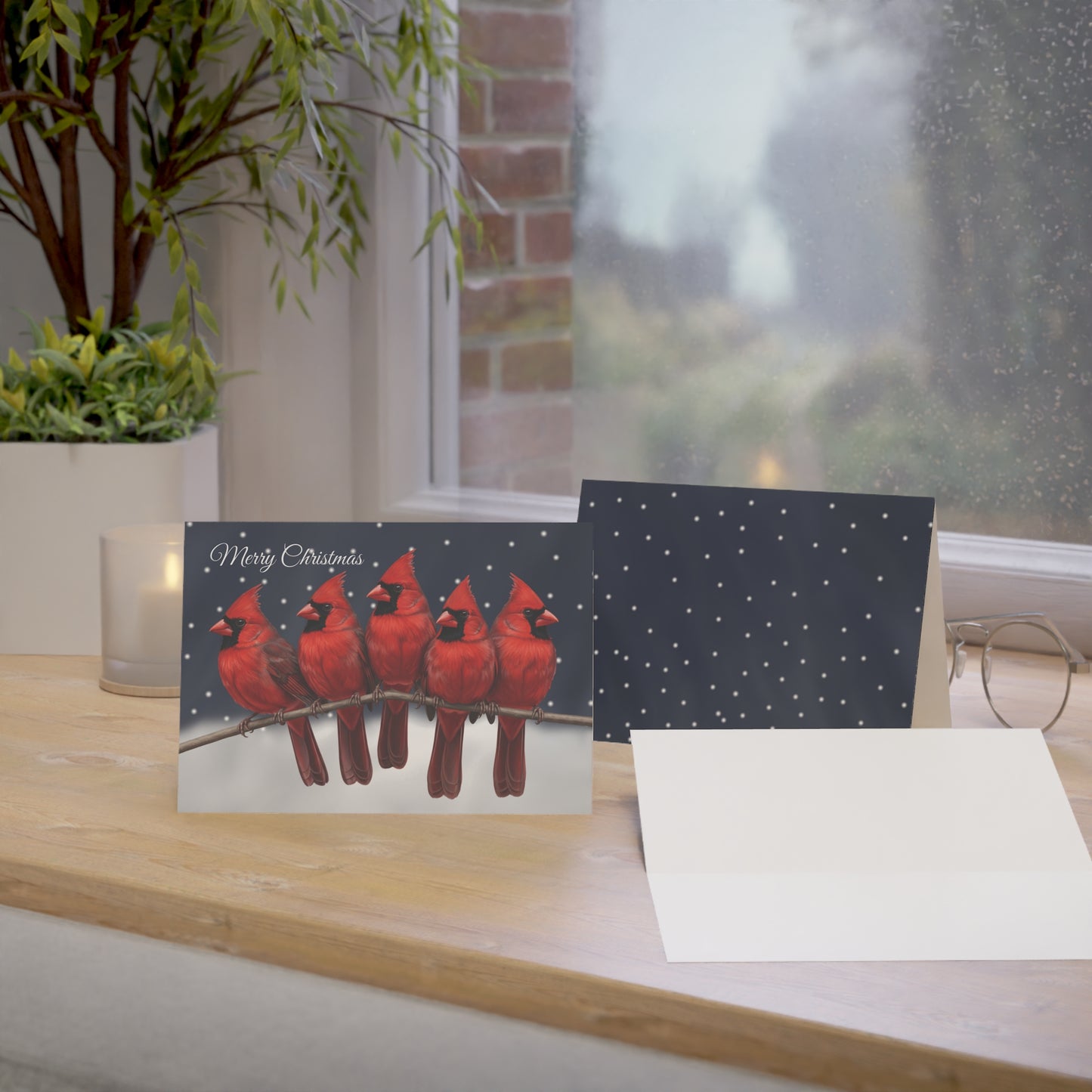 Cardinals Bird Art Premium Christmas Card 7x5" | Double-Sided Matte Holiday Greeting