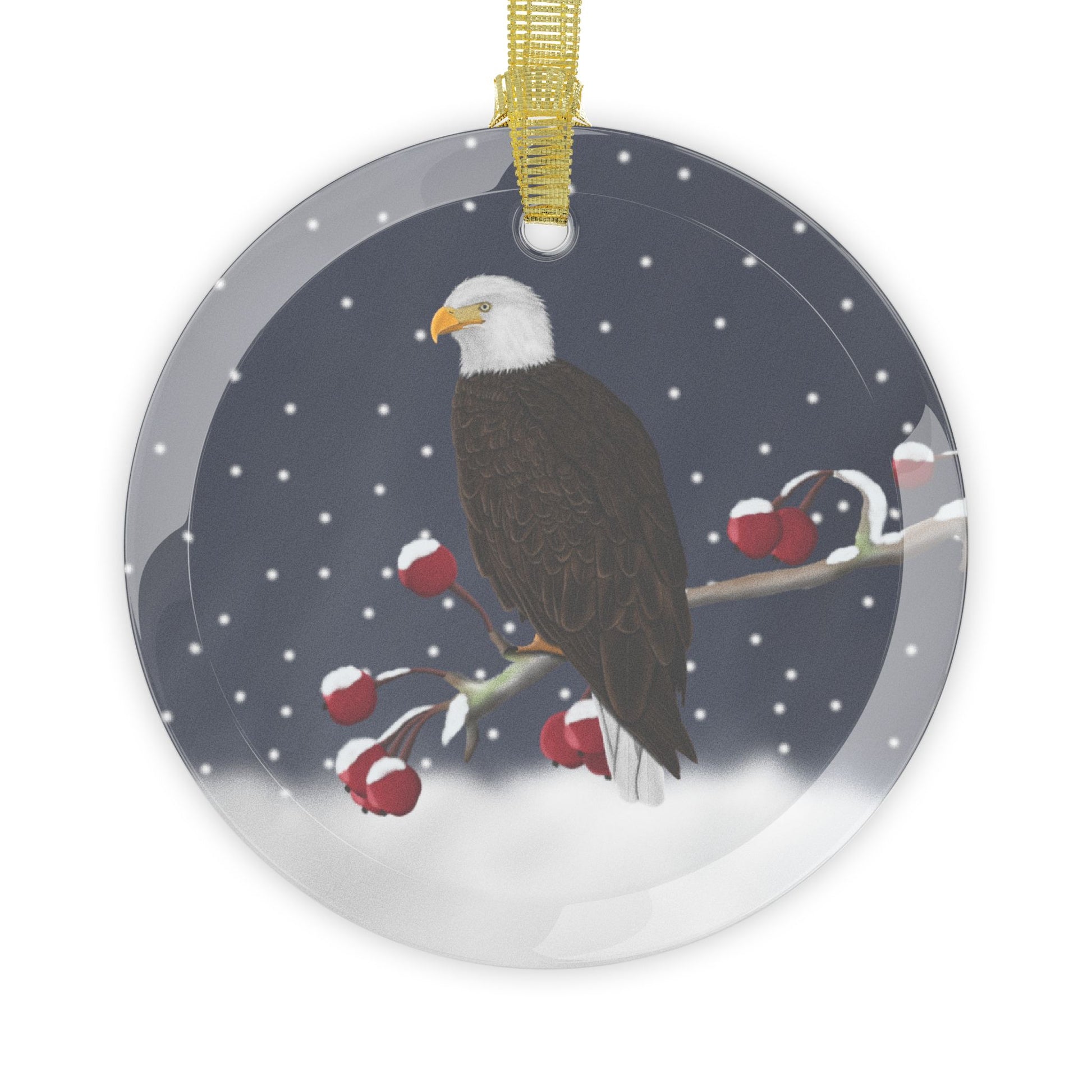 Bald Eagle on a Winter Branch Christmas Bird Glass Ornament