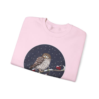 Owl on a Winter Branch Birdwatcher Christmas Bird Sweatshirt