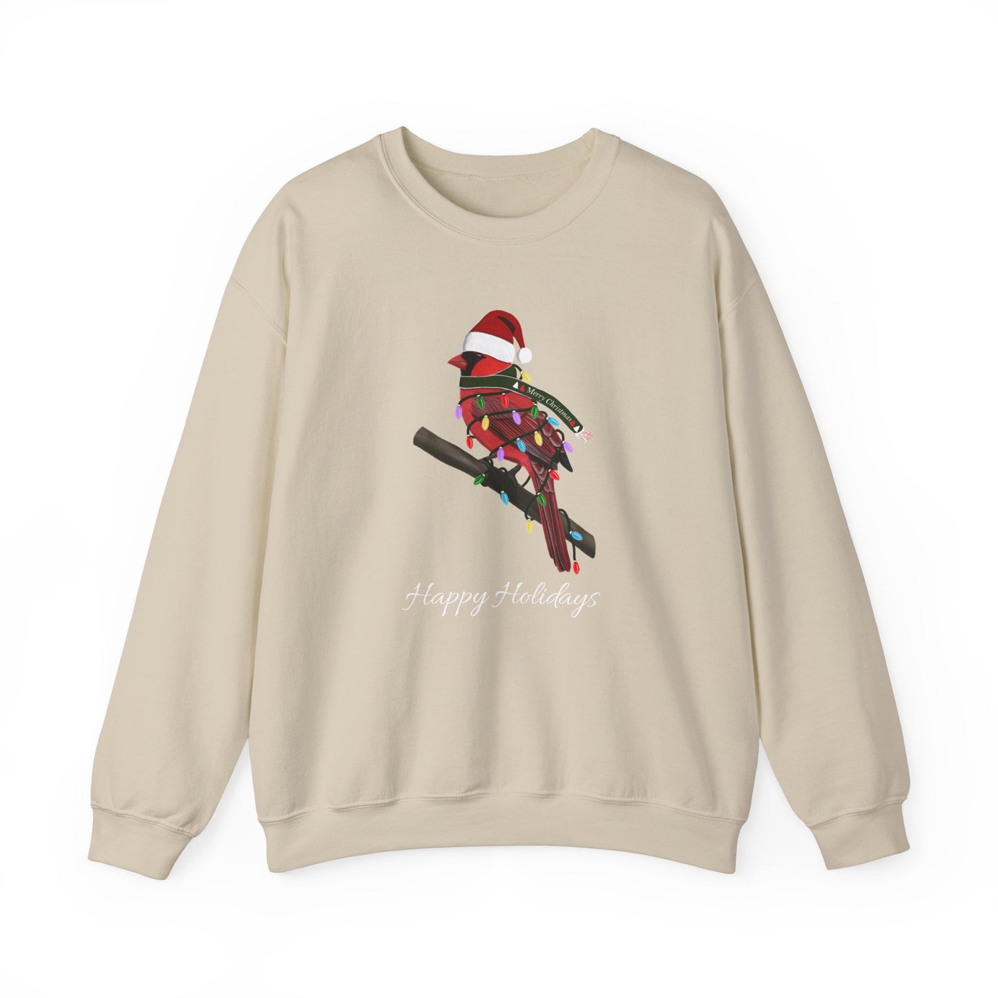 Cardinal with Fairy Lights as Santa Happy Holidays Birdwatcher Christmas Bird Sweatshirt