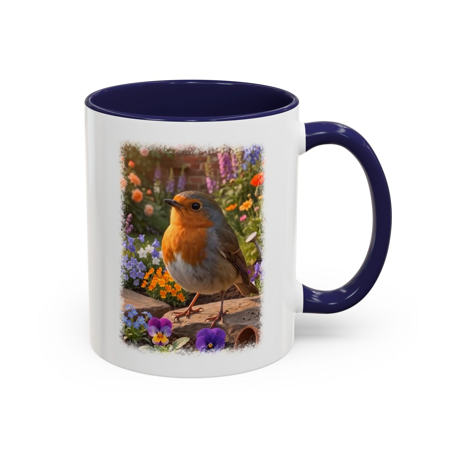 Robin Rosi Flower Bed Mug - Cute Backyard Bird Watcher Gift