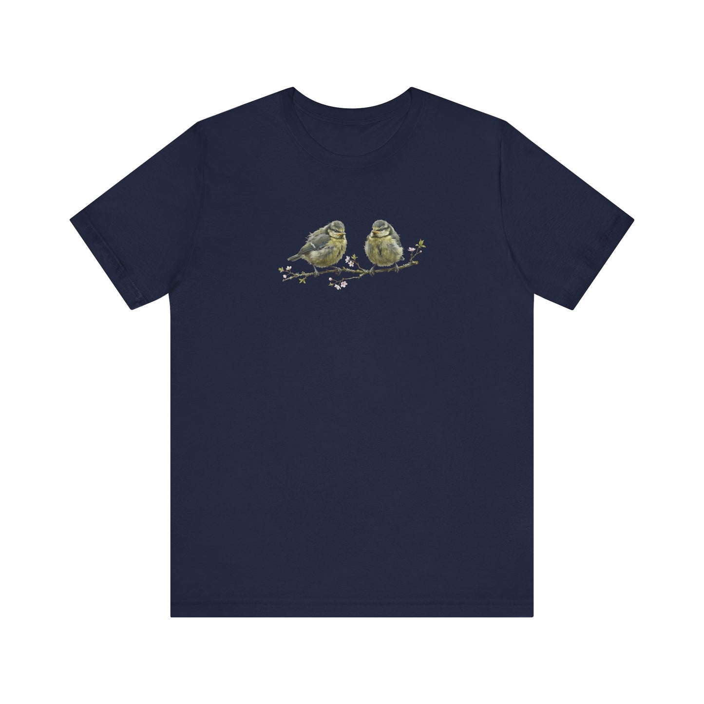 Blue Titmouse Fledgling T-Shirt | Spring Blossoms Unisex Graphic Tee for Bird Watchers