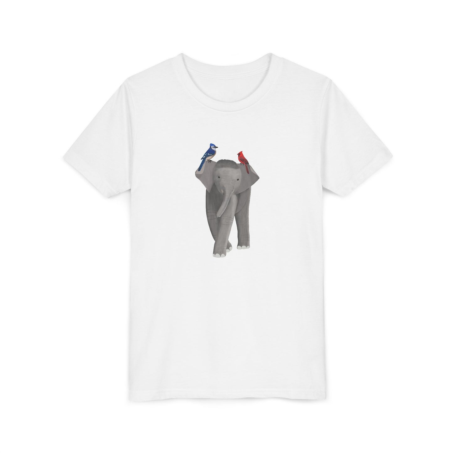 Elephant with Blue Jay and Cardinal Bird Youth T-Shirt