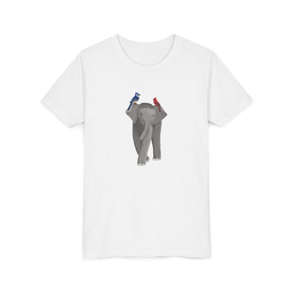 Elephant with Blue Jay and Cardinal Bird Youth T-Shirt