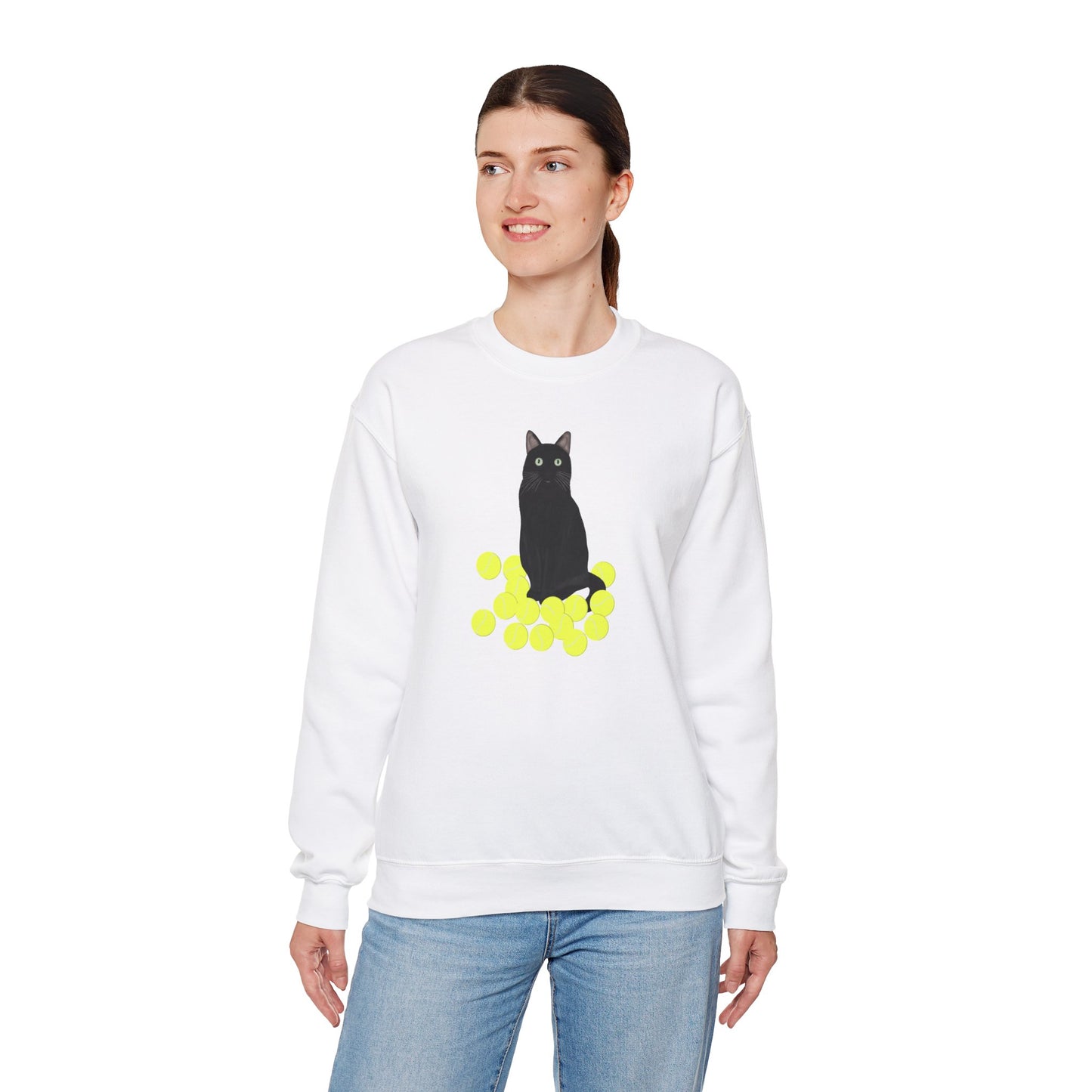 Black Cat with Tennis Balls Cat Lover Sweatshirt