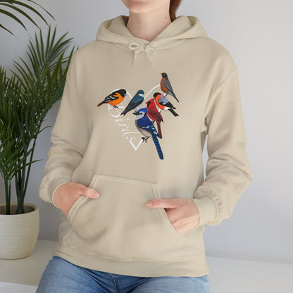 Backyard Birds Cardinal Robin Blue Jay Oriole Heart Bird Birdwatching Birdlover Hoodie