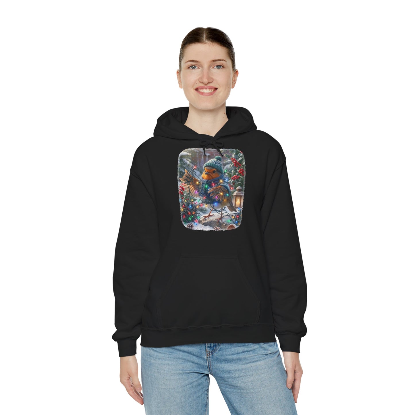 Premium Hoodie Rosi Rotkehlchen und die Lichterkette im Garten