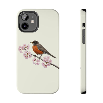 American Robin & Cherry Blossom Tough iPhone Case Creamy White – animal lover, Phone