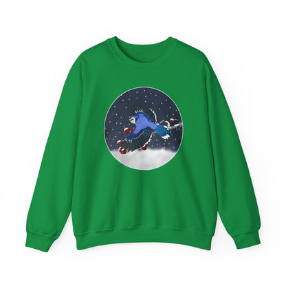 Blue Jay on a Winter Branch Birdwatcher Christmas Bird Sweatshirt