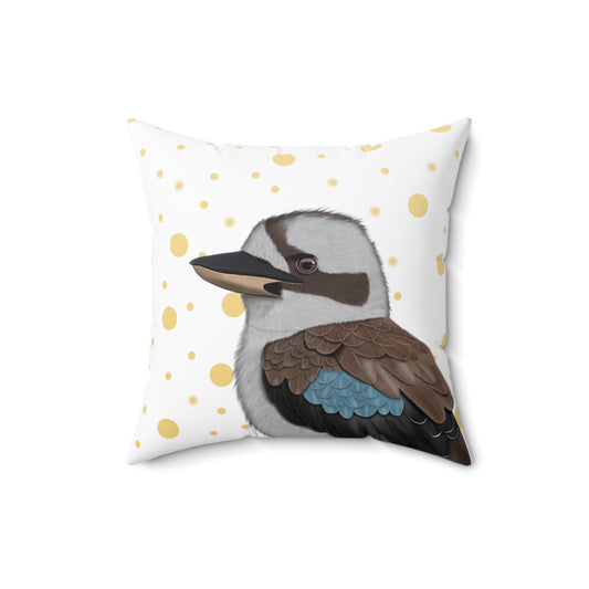 Kookaburra Golden Dots Birdlover Bird Throw Pillow 16"x16" White