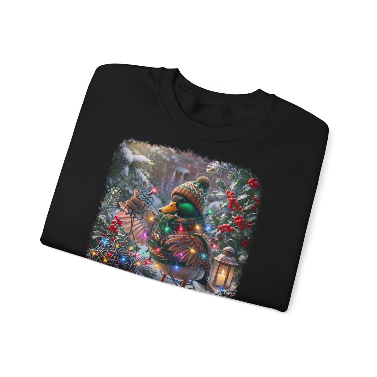 Premium Sweatshirt Ente und die Lichterkette im winterlichen Garten für Vogelfreunde