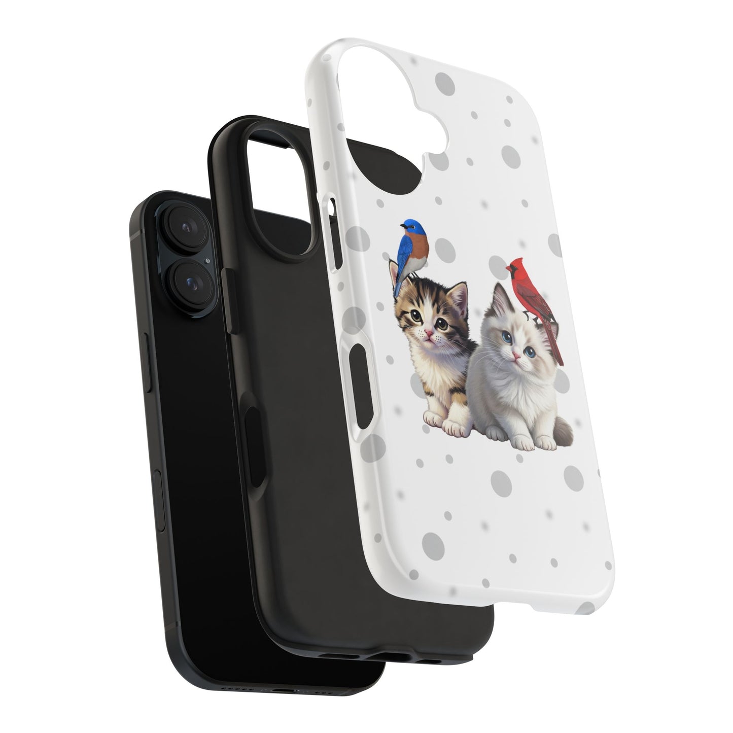 Cute Kitten with Cardinal and Bluebird Animal iPhone Case - Dual-Layer PC/TPU Protective Cover for iPhone