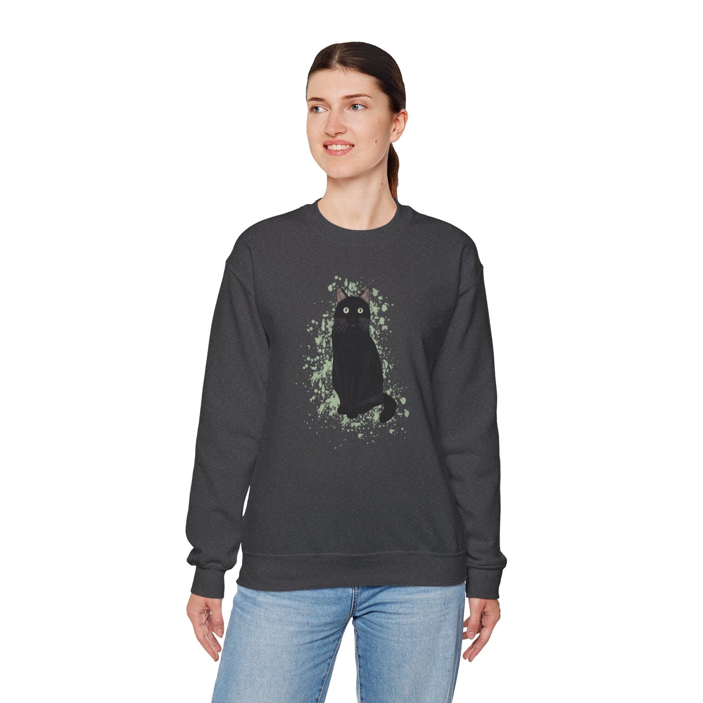 Black Cat with Green Dots Cat Lover Sweatshirt