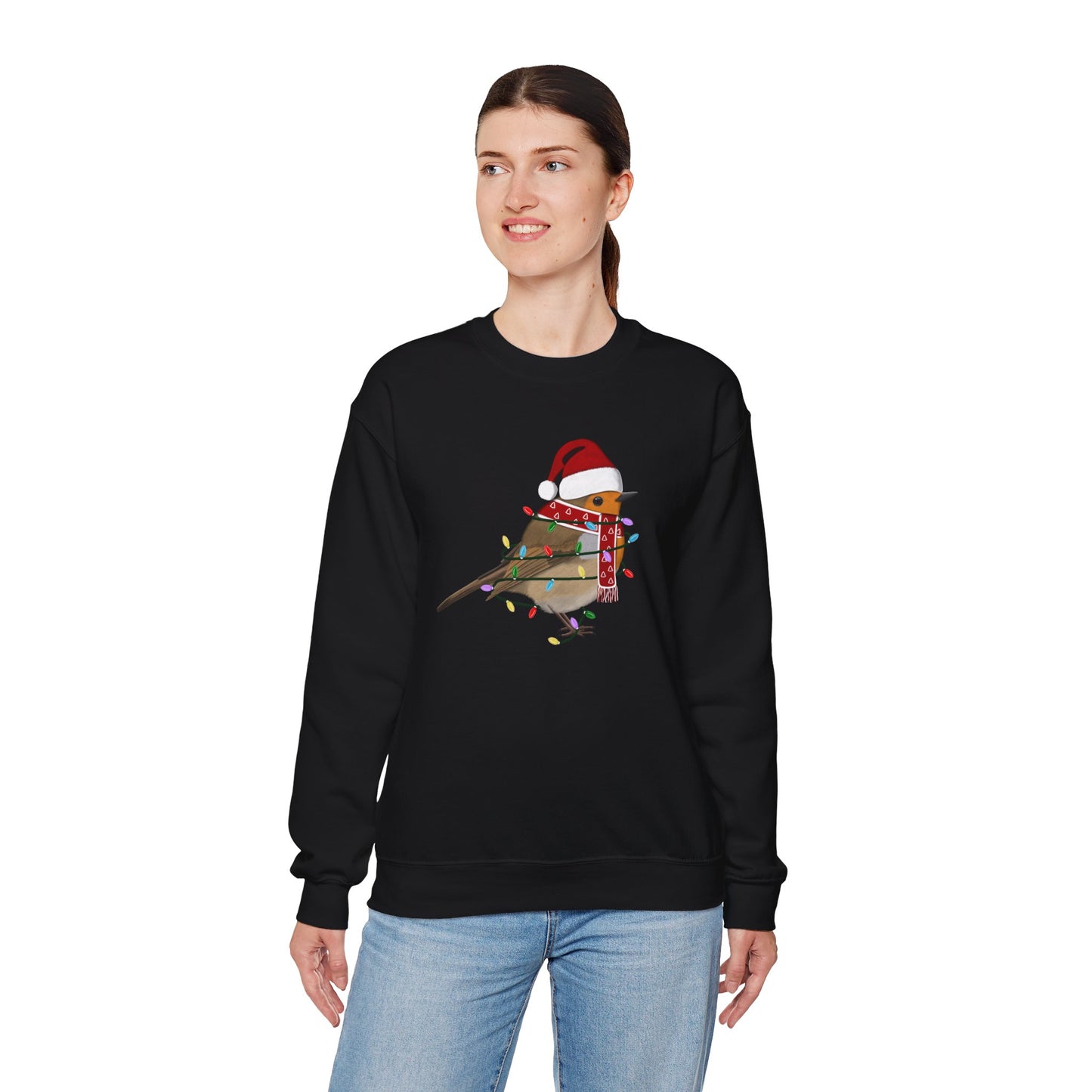 European Robin with Fairy Lights Santa Claus Christmas Bird Sweatshirt