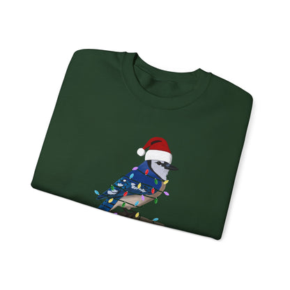 Blue Jay with Fairy Lights Santa Claus Christmas Bird Sweatshirt