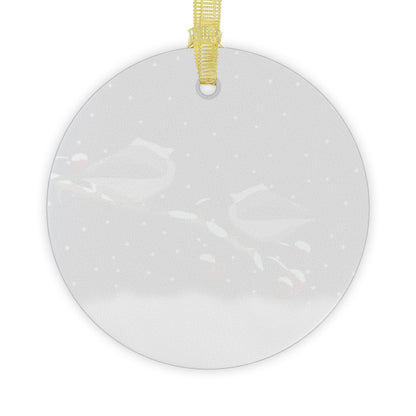 Willow Titmice on a Winter Branch Christmas Bird Glass Ornament