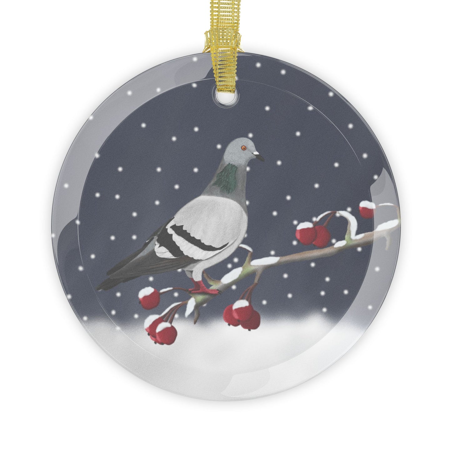 Pigeon on a Winter Branch Christmas Bird Glass Ornament