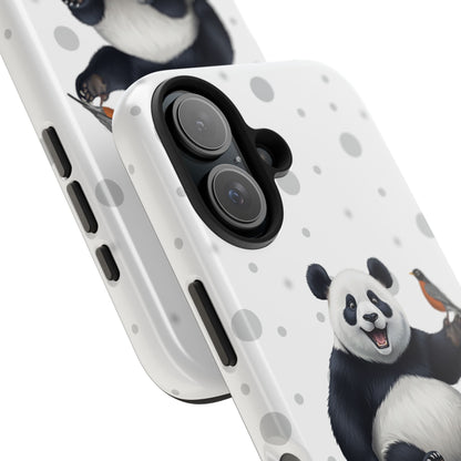 Cute Panda Bear with American Robin Animal iPhone Case - Dual-Layer PC/TPU Protective Cover for iPhone