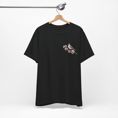 Tufted Titmouse Cherry Blossom T-Shirt | Floral Spring Tee for Bird Lovers