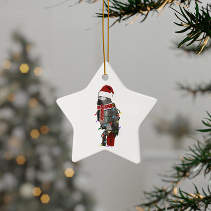 Grey Parrot as Santa Ceramic Bird Christmas Ornament | Durable Double-Sided Bird Lover Decor