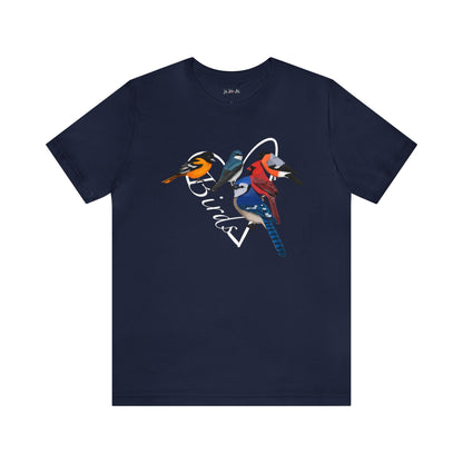 Blue Jay Northern Cardinal Oriole Bullfinch Swallow Heart Bird Unisex Tee - jz.birds