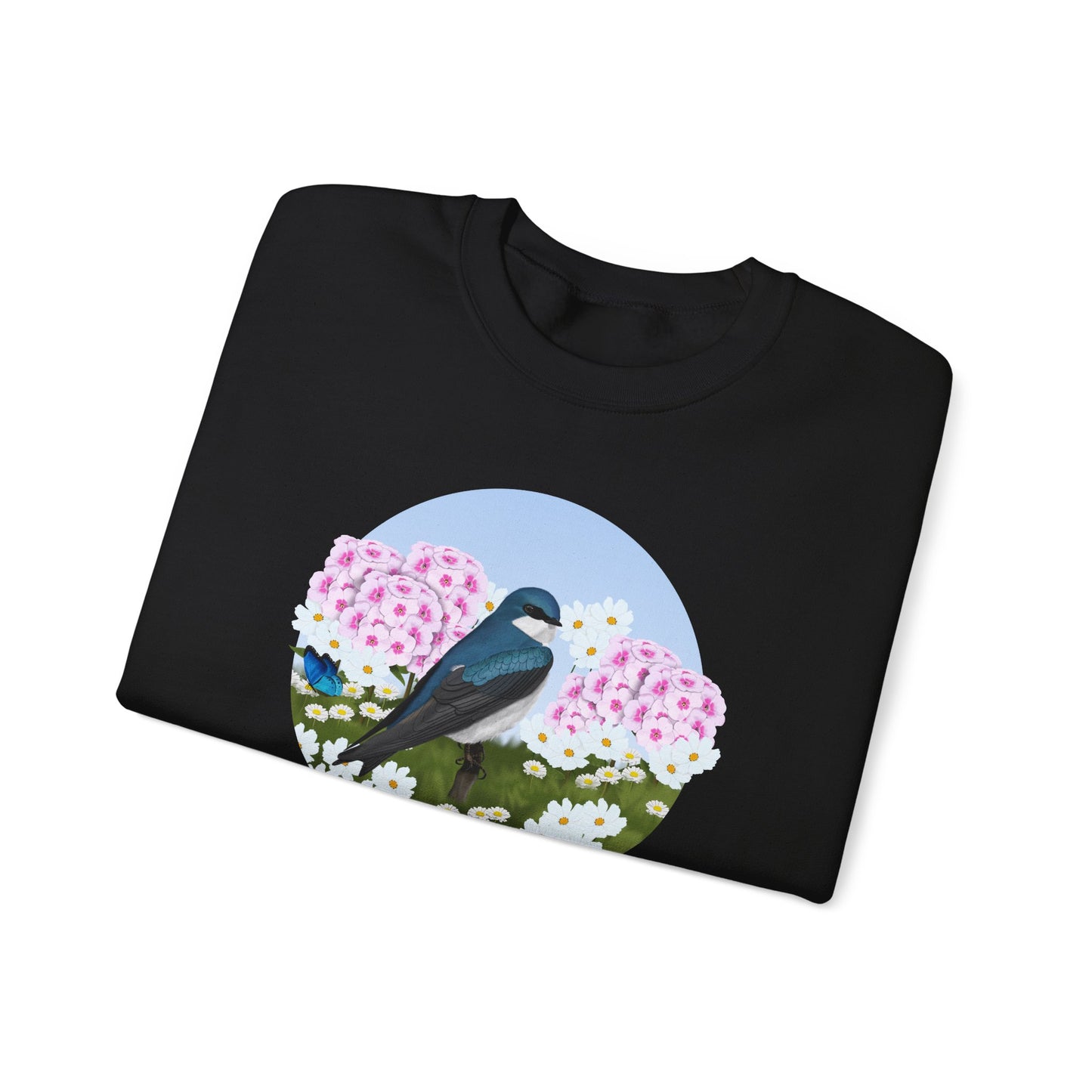 Tree Swallow with Summer Flowers Sweatshirt Birding & Bird Watching Bird Lovers