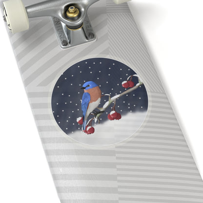 Bluebird on a Winter Branch Christmas Bird Sticker