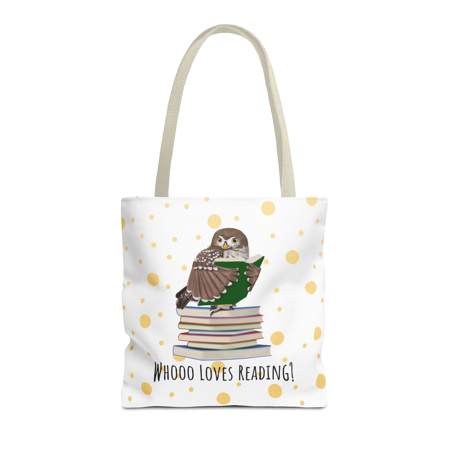 Whooo Loves Reading Owl Teacher Tote Bag – Gold Polka Dot Librarian Aesthetic