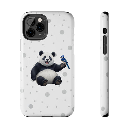 Cute Panda Bear with a Blue Jay Animal iPhone Case - Dual-Layer PC/TPU Protective Cover for iPhone